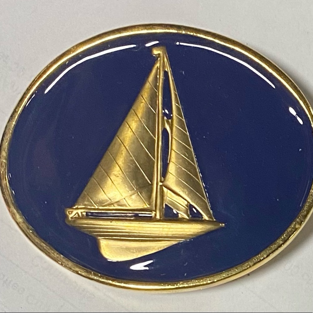 Wimberly enameled sailboat belt buckle. Brand new